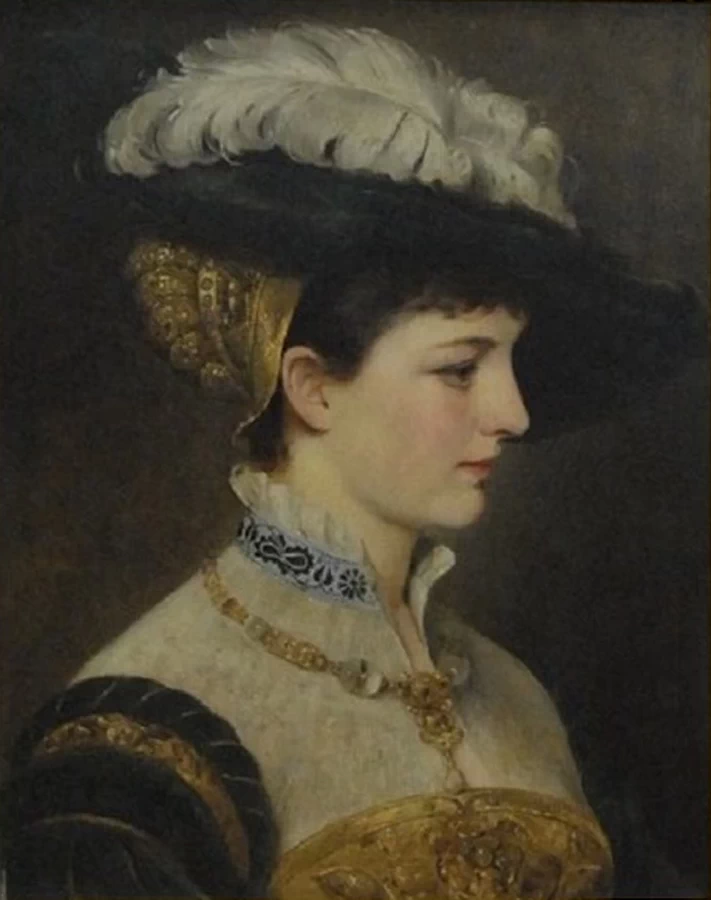 Eduard Niczky - Ritratto di donna con piuma sul cappello